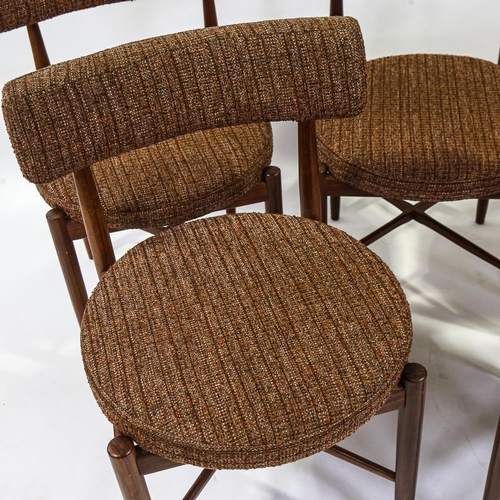 2152 - A set 5 of G-plan teak dining chairs, with brown looped wool upholstery, height 77cm