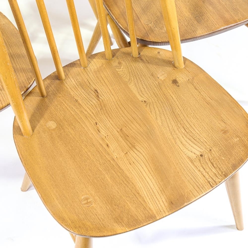 2154 - ERCOL, a set of 6 elm seated stick-back dining chairs, stamped to base 1960 - model nr 2056