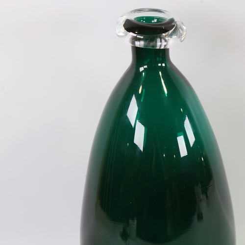 2062 - A large green glass hand-blown bottle vase, height 36cm