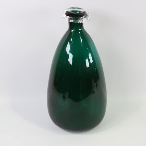 2062 - A large green glass hand-blown bottle vase, height 36cm