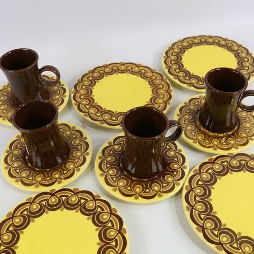 2065 - BJORN WIINBLAD for ROSENTHAL - 1970s, 4 trios, waisted loop handled cups on flat plates and saucers,... 