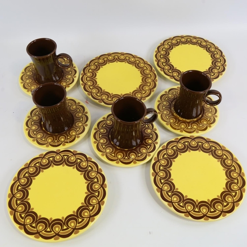 2065 - BJORN WIINBLAD for ROSENTHAL - 1970s, 4 trios, waisted loop handled cups on flat plates and saucers,... 