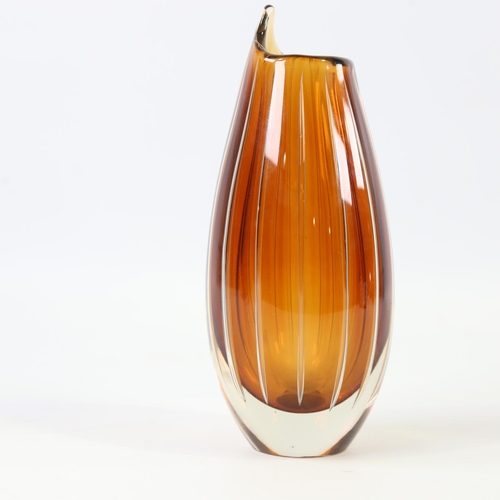 2072 - JACOBSEN OY KUMELA - Finnish autumn brown glass vase, signed to base, height 17cm