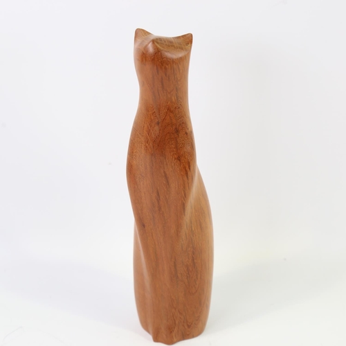 2078 - PERRY LANCASTER - wooden sculpture of a cat, signed PJL to base, height 27cm