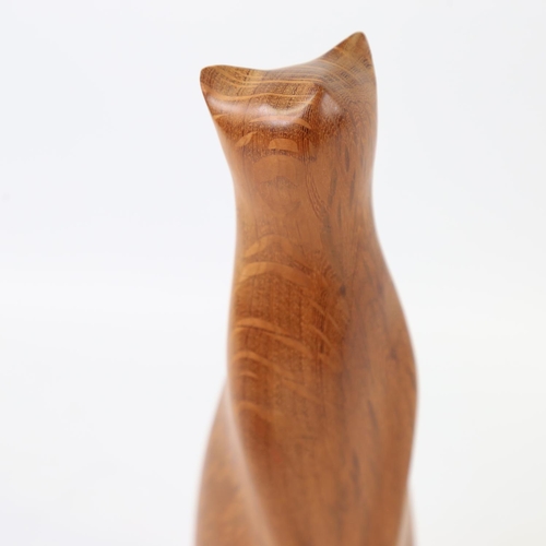 2078 - PERRY LANCASTER - wooden sculpture of a cat, signed PJL to base, height 27cm