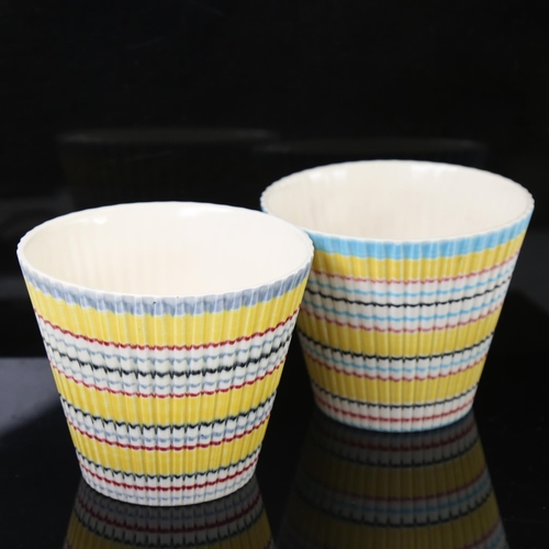 2080 - JOHN CLAPPISON for HORNSEA POTTERY - 2 Rainbow pattern ribbed planters, height 12.5cm