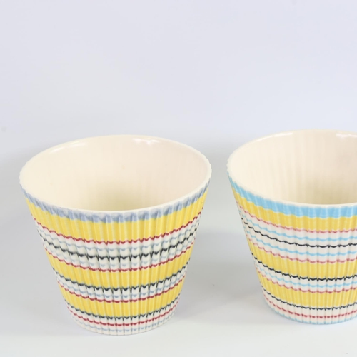 2080 - JOHN CLAPPISON for HORNSEA POTTERY - 2 Rainbow pattern ribbed planters, height 12.5cm