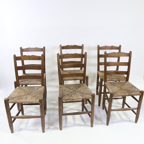 241 - Gordon Russell Cotswold School, set of 6 Arts and Crafts rush-seated side chairs, 5 retaining maker'... 