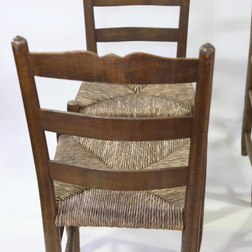 241 - Gordon Russell Cotswold School, set of 6 Arts and Crafts rush-seated side chairs, 5 retaining maker'... 