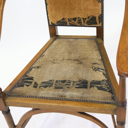 266 - J S Henry (Glasgow School) Arts and Crafts oak armchair of high-back form, with curved out-swept arm... 