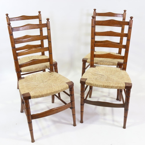 300 - Morris & Co, a set of 4 ladder-back side chairs with rush seats, circa 1890