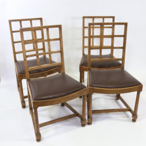 319 - A set of 4 1920s Heals Tilden oak lattice-back dining chairs with leather seats