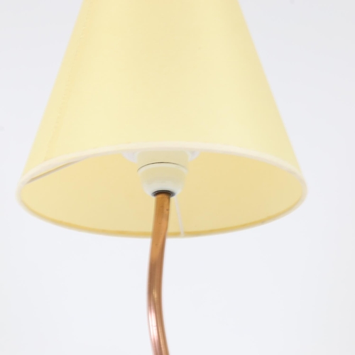 2019 - A 1980s twin-headed floor lamp, with free-form copper tube stems on wooden base, height 158cm