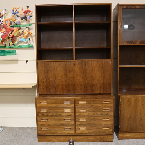 2081 - POUL HUNDEVAD & CO - Danish rosewood cabinet with 8 drawers and bureau bookcase over, height 196cm, ... 