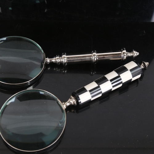 101 - 2 reproduction hand-held magnifying glasses, largest length 27cm (2)