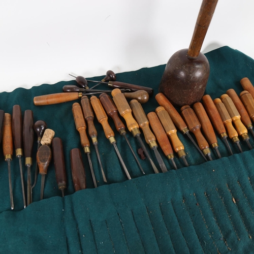 111 - Various Antique carpenter's woodworking tools, including rosewood-handled chisels etc (boxful)