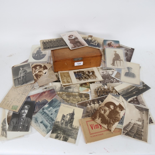 124 - Various First World War Period military postcards, including regiments, portraits, bomb sites etc