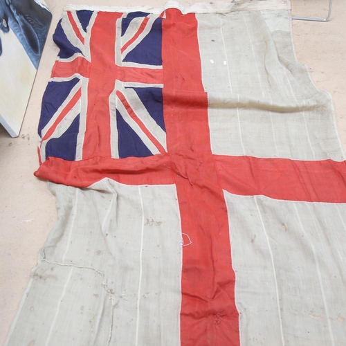 127 - A large British Royal Navy White Ensign flag, 125cm x 235cm