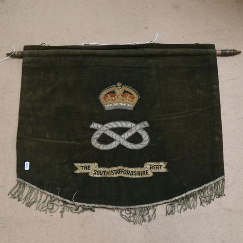 129 - A First World War Period British Army South Staffordshire Regiment musician banner, 50cm x 60cm