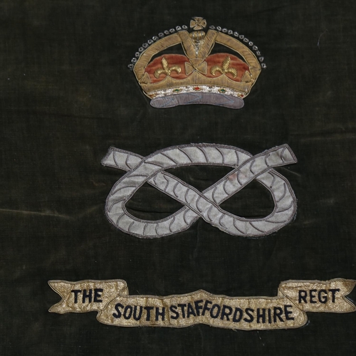 129 - A First World War Period British Army South Staffordshire Regiment musician banner, 50cm x 60cm