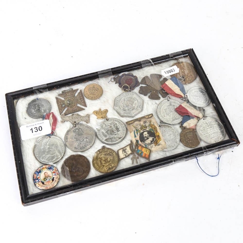 130 - A collection of medals and medallions, including Edward VII medal, Coronation medals etc