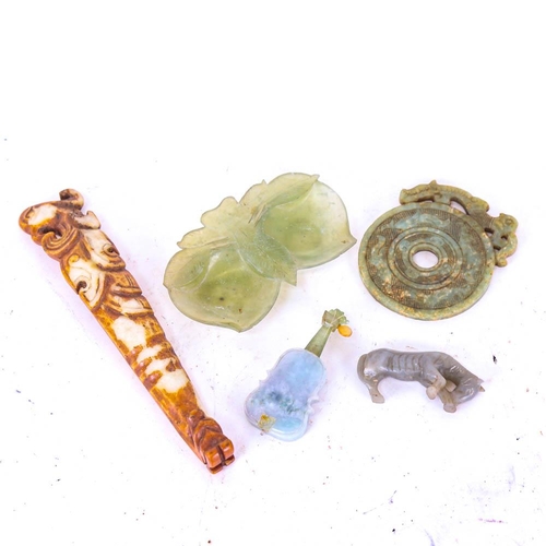 141 - A group of 5 jadeite items, longest 20cm