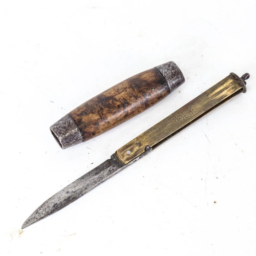 145 - A small 19th century Swedish fisherman's barrel knife, with birch casing