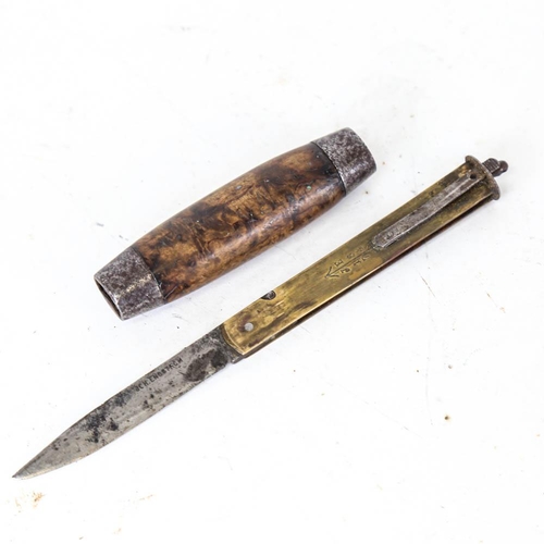 145 - A small 19th century Swedish fisherman's barrel knife, with birch casing