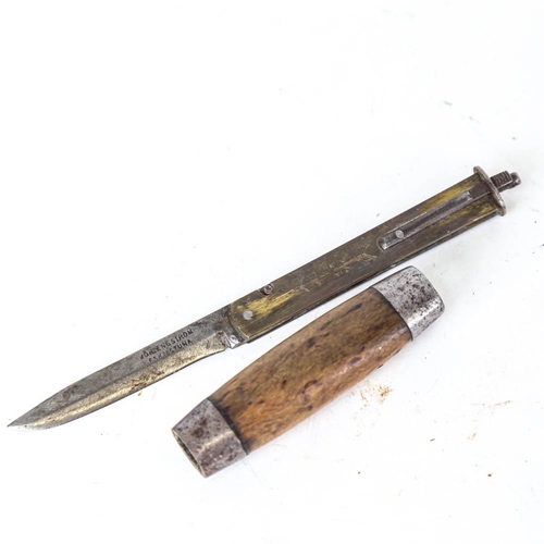 146 - A small 19th century Swedish fisherman's barrel knife, with birch casing