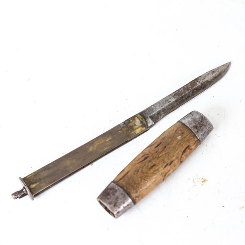 146 - A small 19th century Swedish fisherman's barrel knife, with birch casing