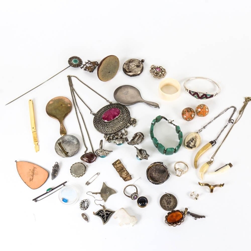 151 - Costume jewellery, miniature mirrors etc