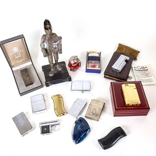 158 - A box of Vintage cigarette lighters, including Colibri, Ronson, and novelty lighters