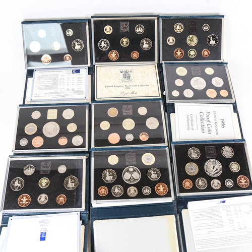 160 - 9 cased sets of United Kingdom proof coins