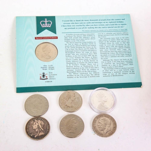 161 - Victorian 1893 silver crown, £5 coins, crown etc