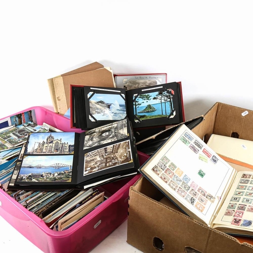 183 - 2 boxes of postage stamp albums, postcard albums etc