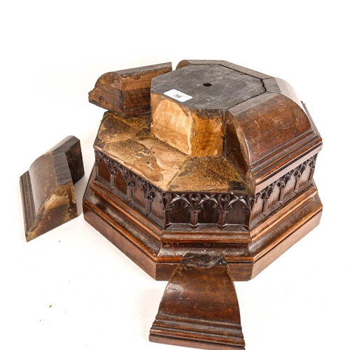 36 - A Victorian Gothic octagonal oak plinth, possibly a church font pedestal, with carved frieze, 33cm a... 