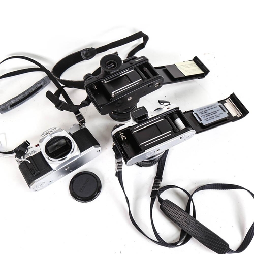 65 - 3 Vintage 35mm single lens reflex cameras, comprising Canon AV-1, Pentax ME Super and Contax 139 qua... 