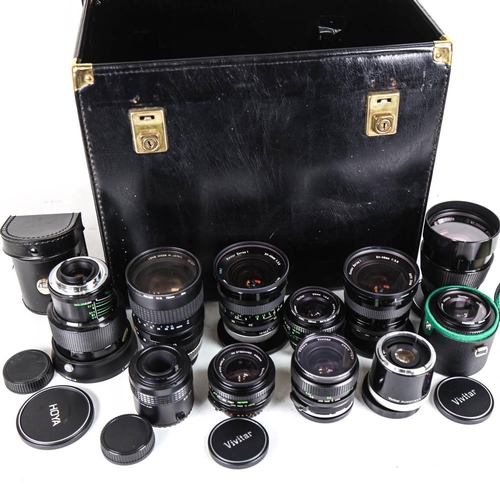 67 - Various Vintage camera lenses, including Vivitar Series I, Hoya Zoom and Macro etc