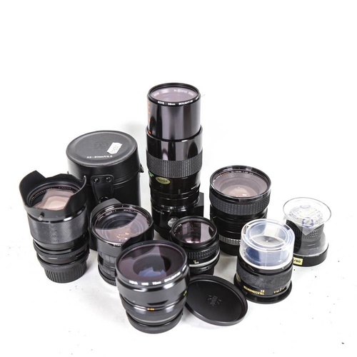 70 - Various Vintage camera lenses, including Vivitar Series I, Hoya Sigma etc