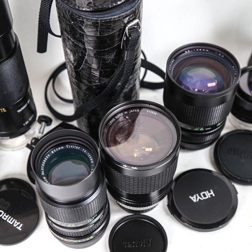 71 - Various Vintage camera lenses, including Vivitar, Hoya, Tamron etc