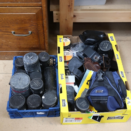 74 - A quantity of various camera lens cases, equipment etc (boxful)