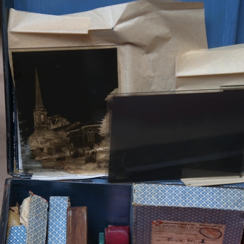 78 - A quantity of Victorian Ilford glass lantern plates, including some large scale and mostly annotated... 