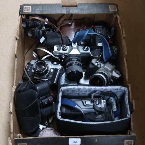 84 - Various cameras, binoculars and equipment, including Praktica MTL50 35mm single lens reflex camera, ... 