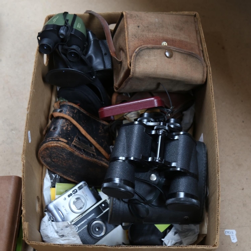 88 - Various Vintage cameras and binoculars, including Regent 10x50 field binoculars (boxful)