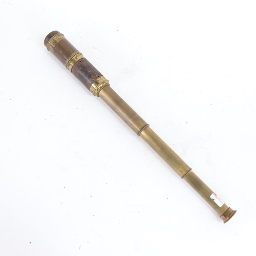 95 - An Antique brass 4-draw telescope, with rain guard, extended length 42cm