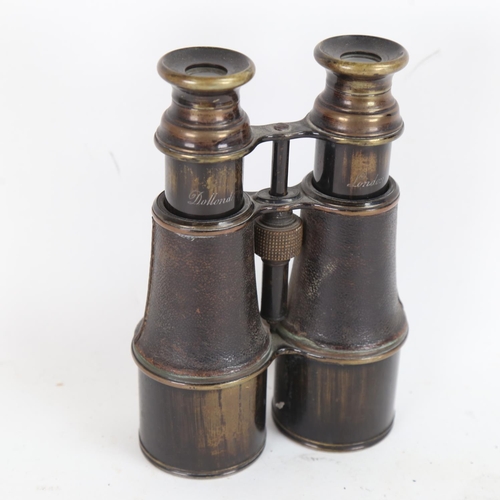 96 - A pair of brass and leather binoculars, marked Dollond of London