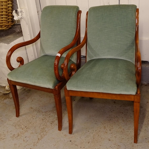 2415 - A pair of mid-century Hollywood Regency small armchairs, by Morris Hirsch, stamped M Hirch to the un... 