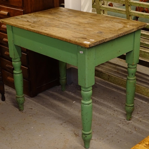 2430 - A Victorian scrub-top pine kitchen table, on painted base, W87cm, H74cm, D60cm