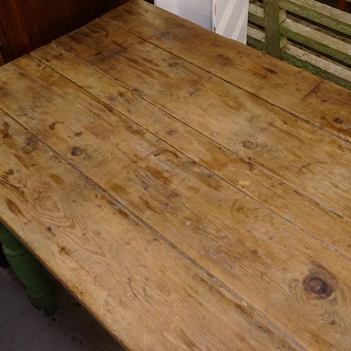 2430 - A Victorian scrub-top pine kitchen table, on painted base, W87cm, H74cm, D60cm