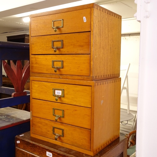 2433 - A pair of early 20th century 3-drawer table-top filing chests, W40cm, H33cm, D30cm